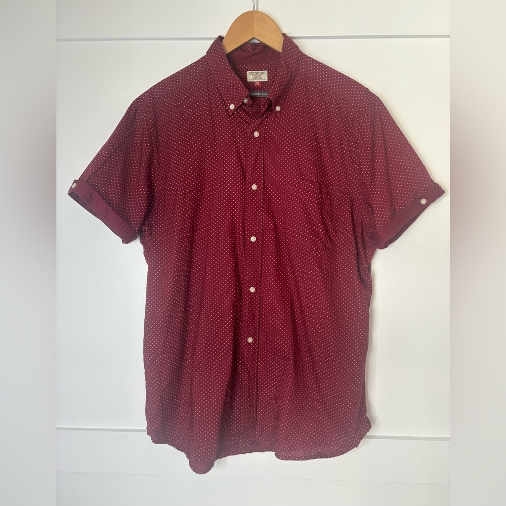Next Men's Maroon Polka Dot Button-Down Shirt size XL